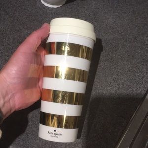 Kate Spade ♠️ gold and white stripe travel mug.